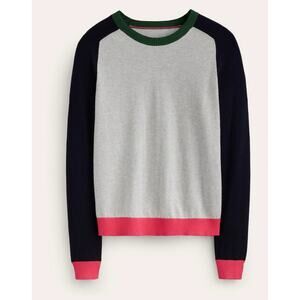 Boden Colorblock Crewneck Sweater in Gray, Navy & Pink with Green Trim